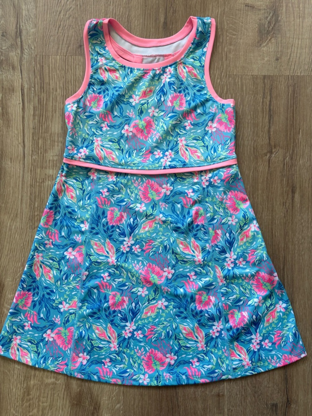 Tommy Bahama Blue Floral Tank Dress with Pink Trim